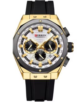Montre pour Homme Curren 8464 Noir Doré Fond Blanc