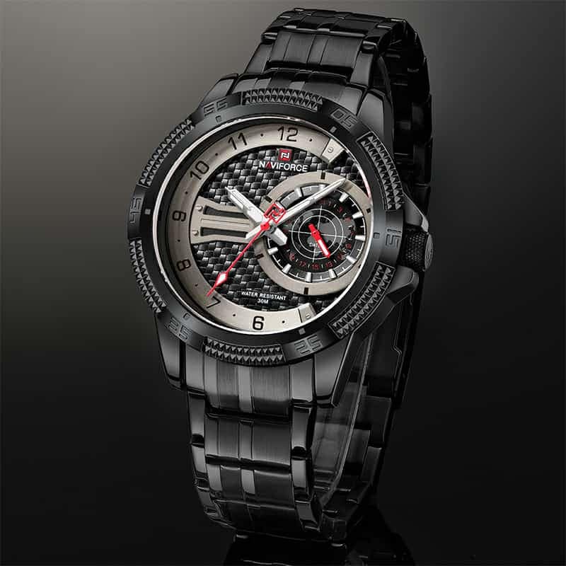 Montre Homme Naviforce Noire Résistante à L'eau 30m - Mécanique Manuelle - Neuf Avec étiquettes