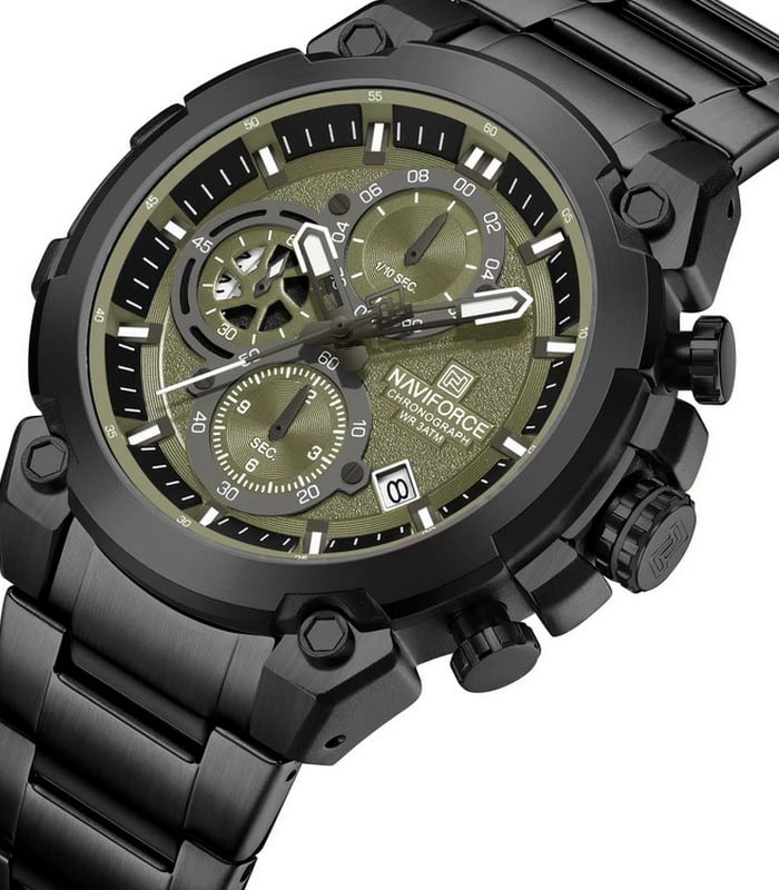 Montre Noire Pour Homme Naviforce - Résistante à L'eau 30m, Mouvement Quartz, Occasion, Style Sport