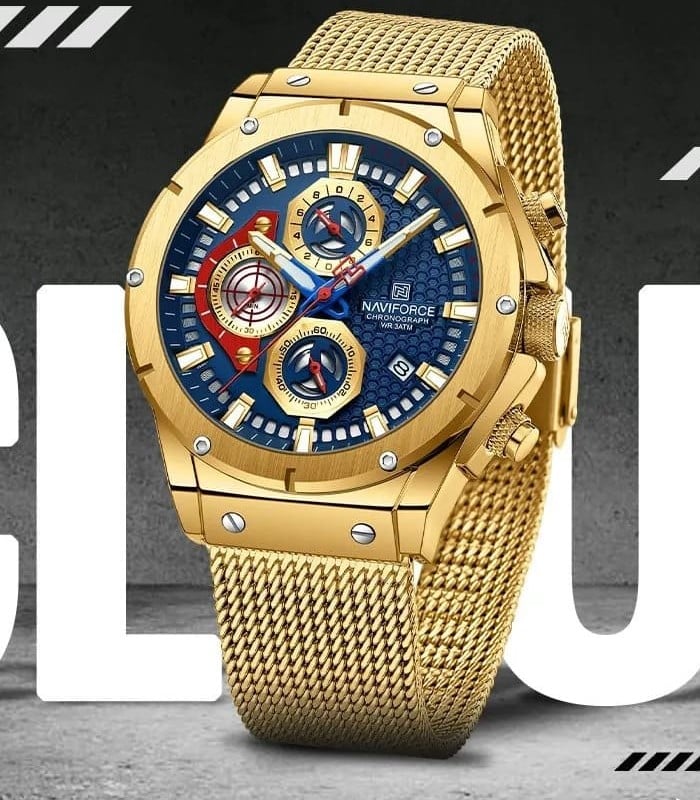 Montre pour Homme Naviforce NF8027 Doré Fond Bleu – Image 3