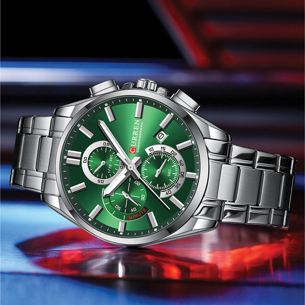 Montre pour Homme Curren 8475 Argent Fond Vert – Image 3