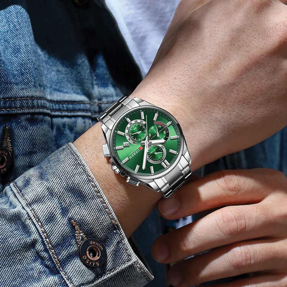 Montre pour Homme Curren 8475 Argent Fond Vert – Image 2