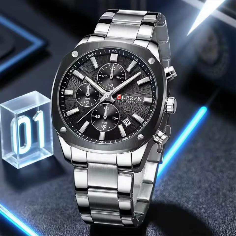 Montre pour Homme Curren 8490 Argent Fond Noir – Image 2