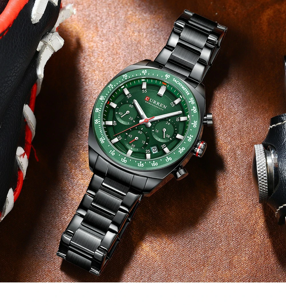 Montre pour Homme Curren 8497 Noir Fond Vert – Image 3