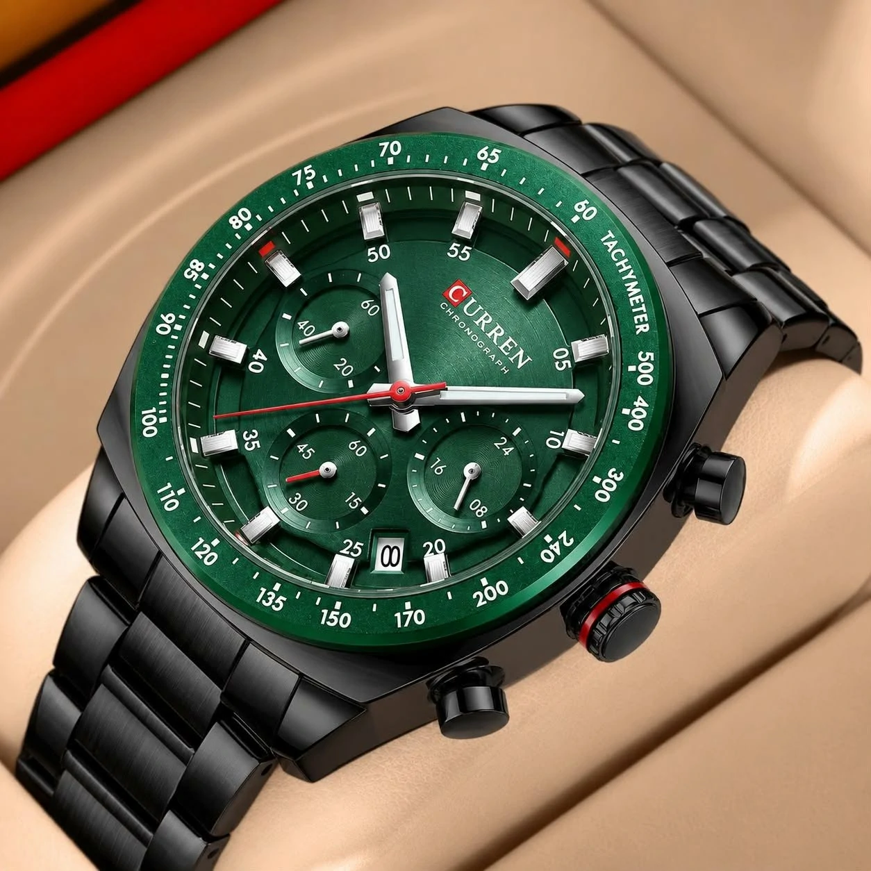 Montre pour Homme Curren 8497 Noir Fond Vert – Image 4