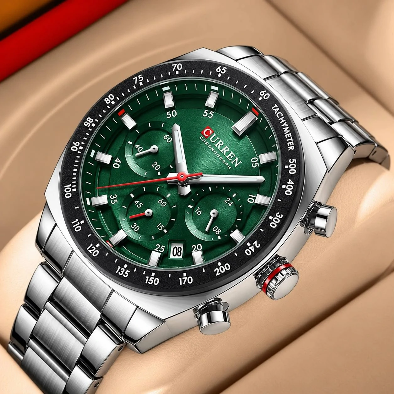 Montre pour Homme Curren 8497 Argent Fond Vert – Image 5