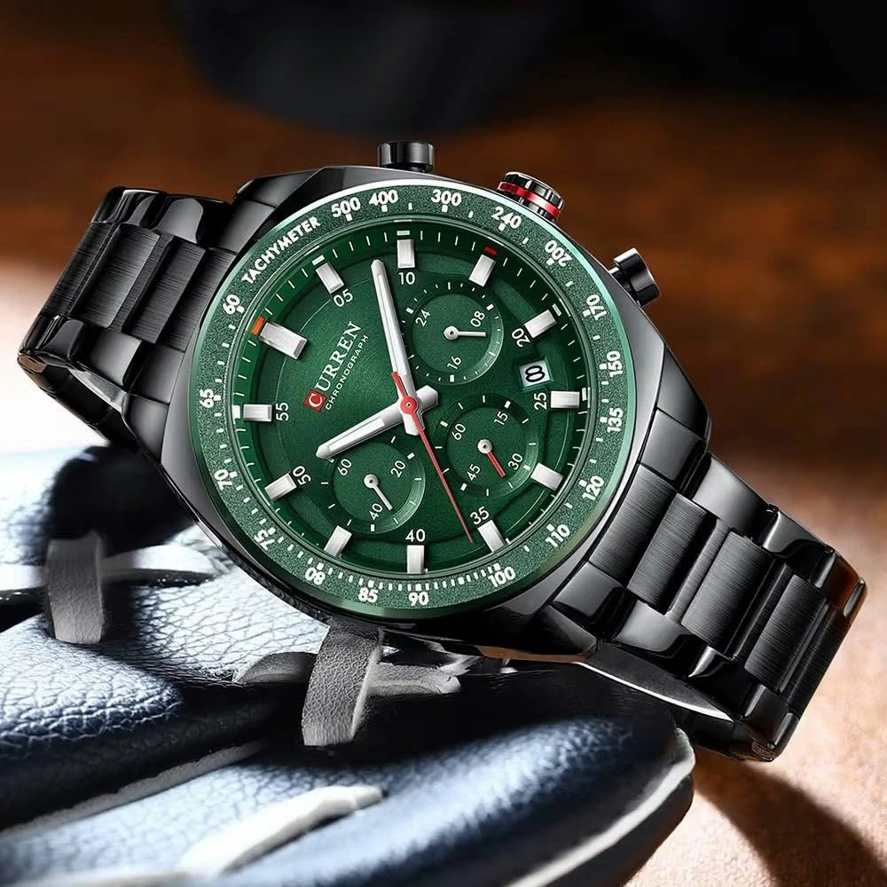 Montre pour Homme Curren 8497 Noir Fond Vert – Image 5