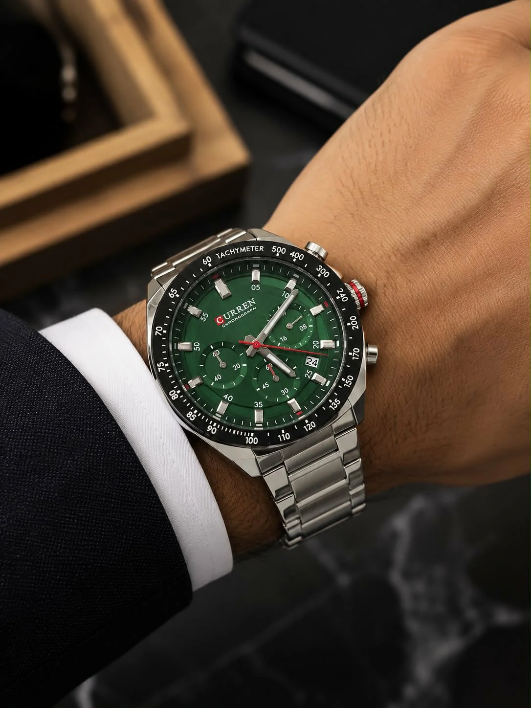 Montre pour Homme Curren 8497 Argent Fond Vert – Image 3