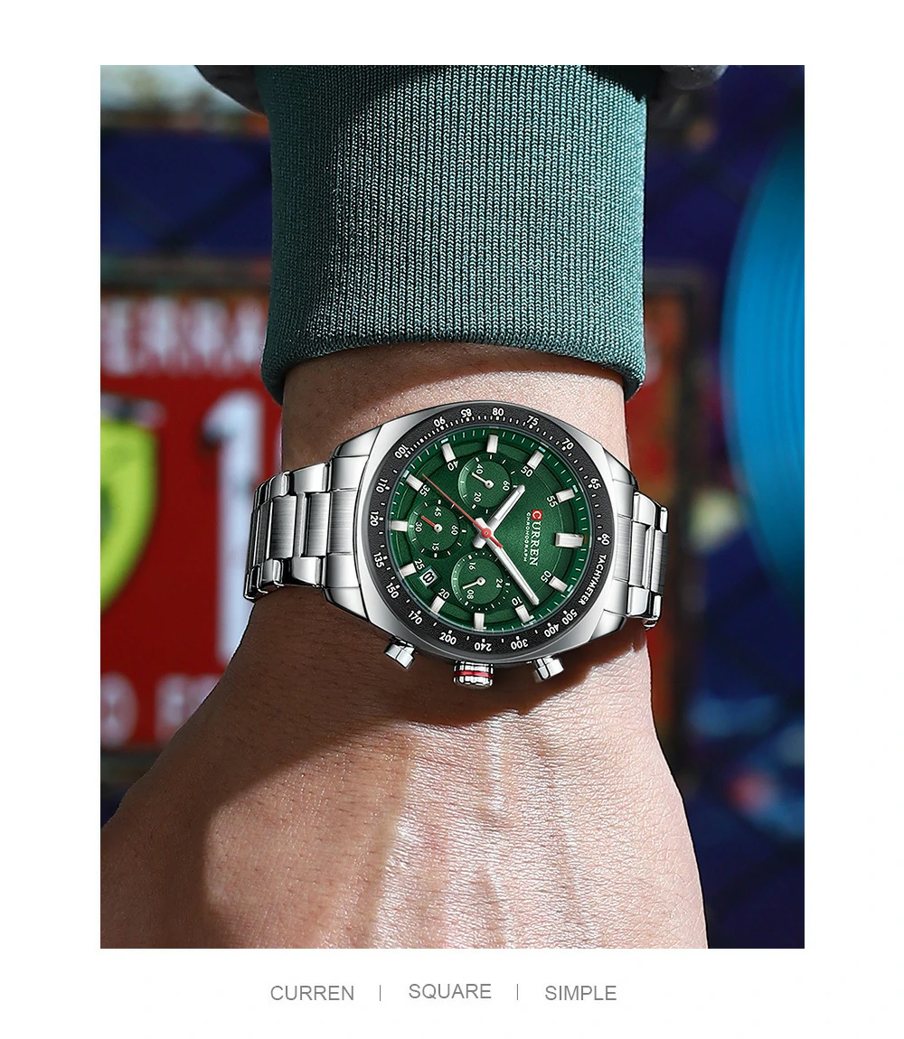 Montre pour Homme Curren 8497 Argent Fond Vert – Image 6
