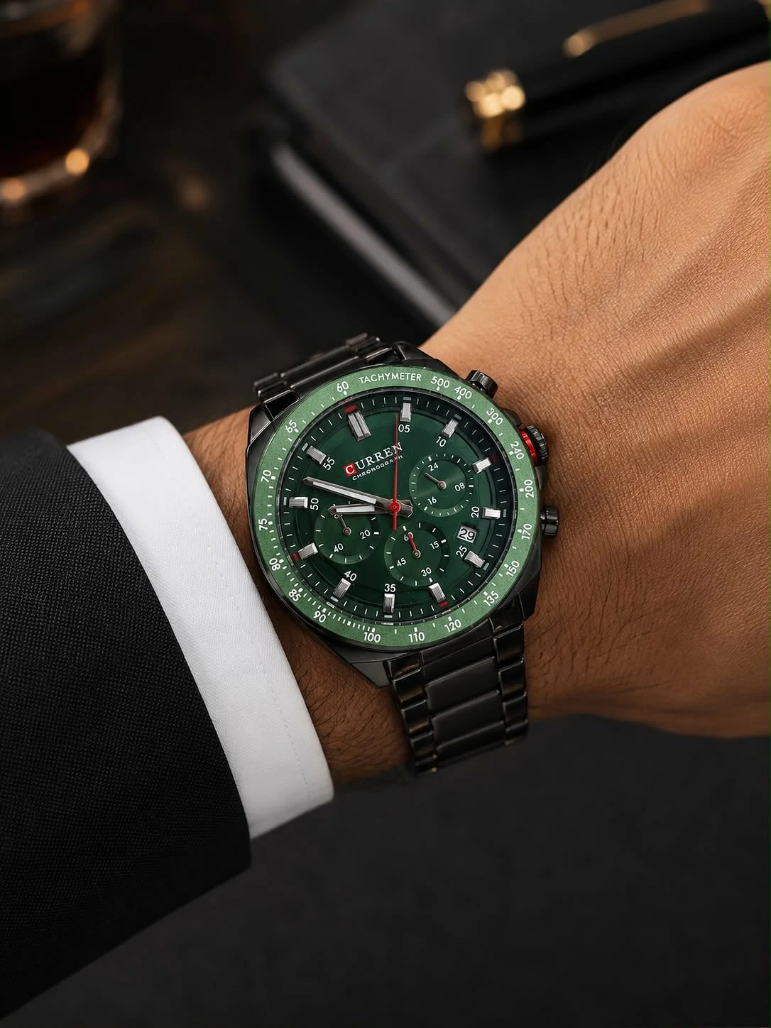 Montre pour Homme Curren 8497 Noir Fond Vert – Image 2